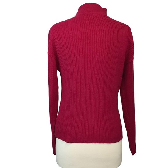 Vintage L.C.B.B. LTD. Sweater Medium Made in USA Cable Knit Faux Turtleneck Red - Picture 3 of 6